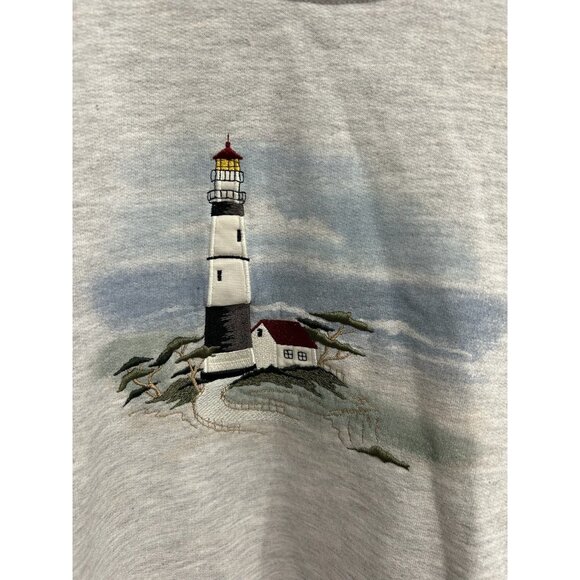 Vintage Top Stitch Lighthouse Embroidered Sweatshirt Gray Pullover Sz L - Picture 4 of 10